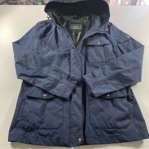 GH Bass & Co Womens Navy Blue Hooded Rain Jacket Size L Waterproof Coat